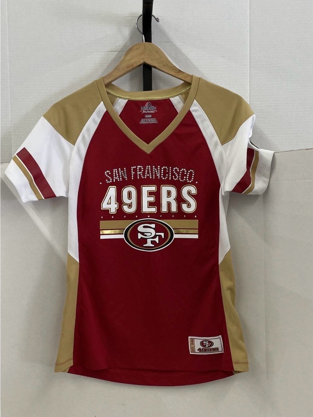Majestic San Francisco 49ers Red White Gold V-Neck Tee
